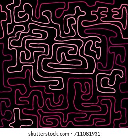 Crazy Cartoon Pattern. Seamless Graffiti Background with Scribbled Tangled Lines, Looking Like Labyrinth. Organic Hippie Style.