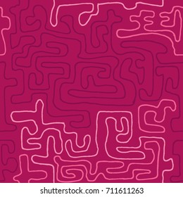 Crazy Cartoon Pattern. Seamless Graffiti Background with Scribbled Tangled Lines, Looking Like Labyrinth. Organic Hippie Style.