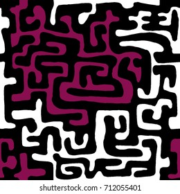 Crazy Cartoon Pattern. Seamless Graffiti Background with Scribbled Tangled Lines, Looking Like Labyrinth. Organic Hippie Style.