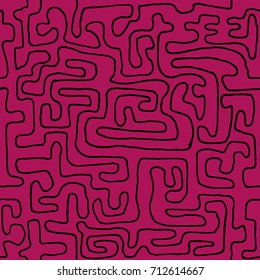 Crazy Cartoon Pattern. Seamless Graffiti Background with Scribbled Tangled Lines, Looking Like Labyrinth. Organic Hippie Style.