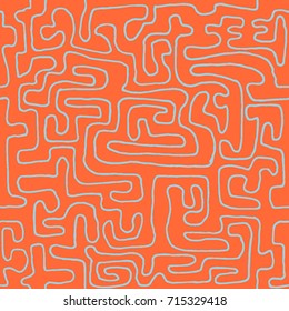 Crazy Cartoon Pattern. Seamless Graffiti Background with Scribbled Tangled Lines, Looking Like Labyrinth. Organic Hippie Style.