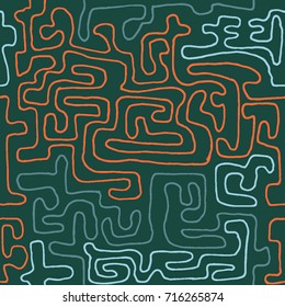Crazy Cartoon Pattern. Seamless Graffiti Background with Scribbled Tangled Lines, Looking Like Labyrinth. Organic Hippie Style.