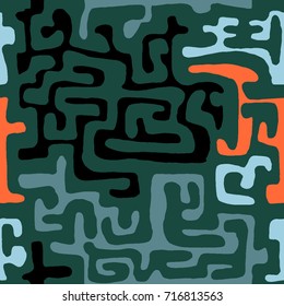 Crazy Cartoon Pattern. Seamless Graffiti Background with Scribbled Tangled Lines, Looking Like Labyrinth. Organic Hippie Style.