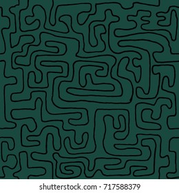 Crazy Cartoon Pattern. Seamless Graffiti Background with Scribbled Tangled Lines, Looking Like Labyrinth. Organic Hippie Style.