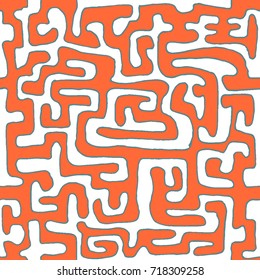 Crazy Cartoon Pattern. Seamless Graffiti Background with Scribbled Tangled Lines, Looking Like Labyrinth. Organic Hippie Style.