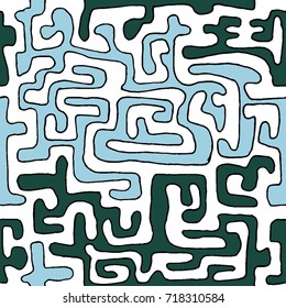Crazy Cartoon Pattern. Seamless Graffiti Background with Scribbled Tangled Lines, Looking Like Labyrinth. Organic Hippie Style.