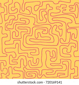 Crazy Cartoon Pattern. Seamless Graffiti Background with Scribbled Tangled Lines, Looking Like Labyrinth. Organic Hippie Style.