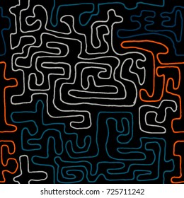 Crazy Cartoon Pattern. Seamless Graffiti Background with Scribbled Tangled Lines, Looking Like Labyrinth. Organic Hippie Style.