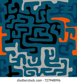 Crazy Cartoon Pattern. Seamless Graffiti Background with Scribbled Tangled Lines, Looking Like Labyrinth. Organic Hippie Style.