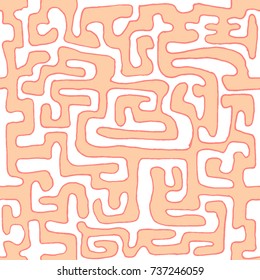 Crazy Cartoon Pattern. Seamless Graffiti Background with Scribbled Tangled Lines, Looking Like Labyrinth. Organic Hippie Style.