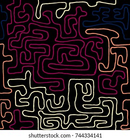 Crazy Cartoon Pattern. Seamless Graffiti Background with Scribbled Tangled Lines, Looking Like Labyrinth. Organic Hippie Style.