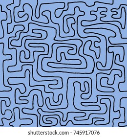 Crazy Cartoon Pattern. Seamless Graffiti Background with Scribbled Tangled Lines, Looking Like Labyrinth. Organic Hippie Style.