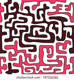 Crazy Cartoon Pattern. Seamless Graffiti Background with Scribbled Tangled Lines, Looking Like Labyrinth. Organic Hippie Style.