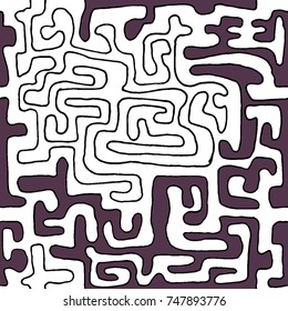 Crazy Cartoon Pattern. Seamless Graffiti Background with Scribbled Tangled Lines, Looking Like Labyrinth. Organic Hippie Style.
