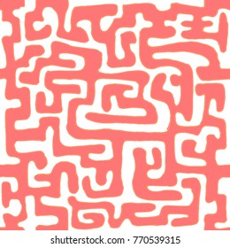 Crazy Cartoon Pattern. Seamless Graffiti Background with Scribbled Tangled Lines, Looking Like Labyrinth. Organic Hippie Style.