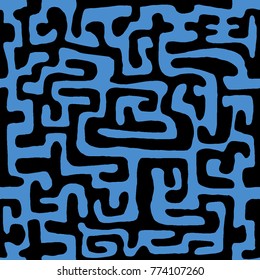 Crazy Cartoon Pattern. Seamless Graffiti Background with Scribbled Tangled Lines, Looking Like Labyrinth. Organic Hippie Style.