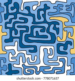 Crazy Cartoon Pattern. Seamless Graffiti Background with Scribbled Tangled Lines, Looking Like Labyrinth. Organic Hippie Style.