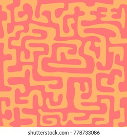 Crazy Cartoon Pattern. Seamless Graffiti Background with Scribbled Tangled Lines, Looking Like Labyrinth. Organic Hippie Style.