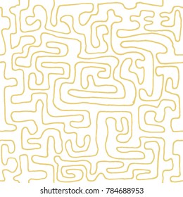 Crazy Cartoon Pattern. Seamless Graffiti Background with Scribbled Tangled Lines, Looking Like Labyrinth. Organic Hippie Style.