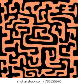 Crazy Cartoon Pattern. Seamless Graffiti Background with Scribbled Tangled Lines, Looking Like Labyrinth. Organic Hippie Style.