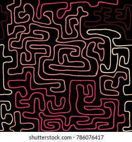 Crazy Cartoon Pattern. Seamless Graffiti Background with Scribbled Tangled Lines, Looking Like Labyrinth. Organic Hippie Style.