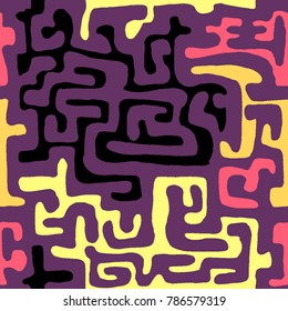 Crazy Cartoon Pattern. Seamless Graffiti Background with Scribbled Tangled Lines, Looking Like Labyrinth. Organic Hippie Style.