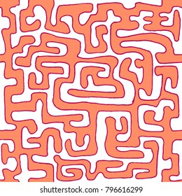 Crazy Cartoon Pattern. Seamless Graffiti Background with Scribbled Tangled Lines, Looking Like Labyrinth. Organic Hippie Style.