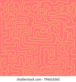 Crazy Cartoon Pattern. Seamless Graffiti Background with Scribbled Tangled Lines, Looking Like Labyrinth. Organic Hippie Style.