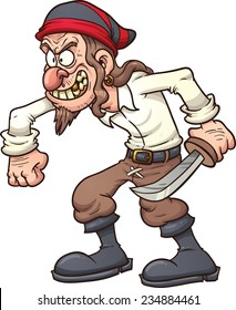 Crazy cartoon pirate. Vector clip art illustration with simple gradients. All in a single layer. 