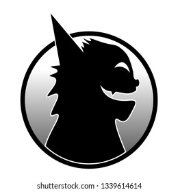 Crazy Cat Silhouette With An Evil Smile Inside The Circle. Material Design Logo
