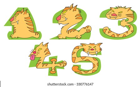 Crazy Cats on green numbers: 1 - 5 set