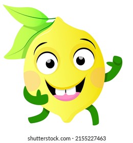 Crazy cheerful lemon with a smile and two teeth