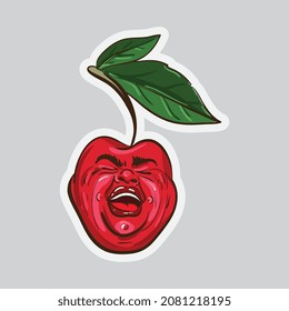 Crazy cherry with a human face. Vector illustration.