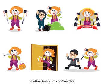 crazy clown set illustration design