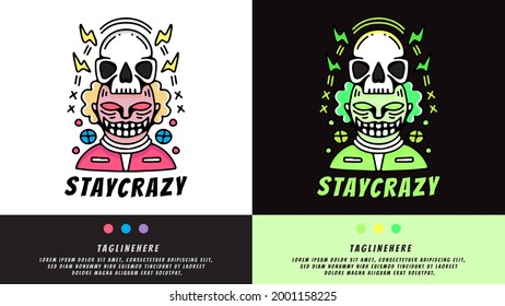 Crazy Clown With Skull Hat In Hype Style. Illustration For T Shirt, Poster, Logo, Sticker, Or Apparel Merchandise.