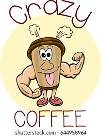  Crazy coffee logo vector illustration character cup of coffee hand drawing