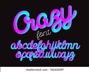 Crazy color 3D alphabet vector pipe font on black background