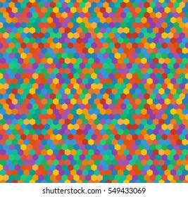 Crazy colorful hexagonal pattern, vintage style. Vector seamless design looks good as a wallpaper.