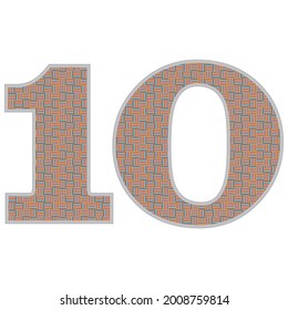 Crazy Colorful Number 10 Vector Illustration. Number Ten With Colorful Pattern Isolated On A White Background
