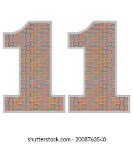 Crazy Colorful Number 11 Vector Illustration. Number Eleven With Colorful Pattern Isolated On A White Background
