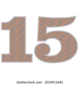 Crazy Colorful Number 15 Vector Illustration. Number Fifteen With Colorful Pattern Isolated On A White Background
