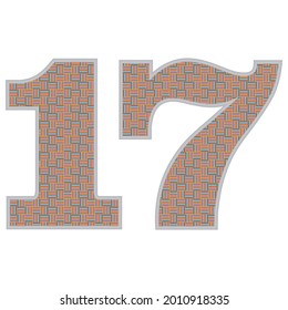 Crazy Colorful Number 17 Vector Illustration. Number Seventeen With Colorful Pattern Isolated On A White Background
