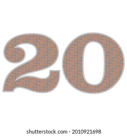 Crazy Colorful Number 20 Vector Illustration. Number Twenty With Colorful Pattern Isolated On A White Background
