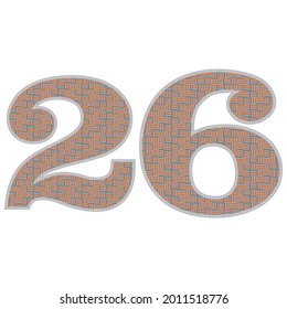 Crazy Colorful Number 26 Vector Illustration. Number Twenty Six With Colorful Pattern Isolated On A White Background
