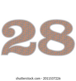 Crazy Colorful Number 28 Vector Illustration. Number Twenty Eight With Colorful Pattern Isolated On A White Background
