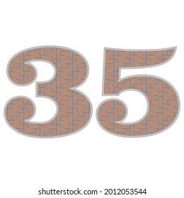 Ilustración de 35 vectores colorida y loca. Número Treinta Y Cinco Con Patrón Colorido Aislado En Un Fondo Blanco
