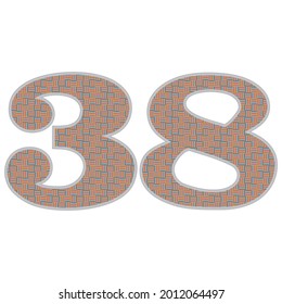 Crazy Colorful Number 38 Vector Illustration. Number Thirty Eight With Colorful Pattern Isolated On A White Background
