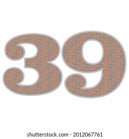 Crazy Colorful Number 39 Vector Illustration. Number Thirty Nine With Colorful Pattern Isolated On A White Background
