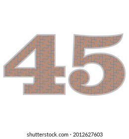Crazy Colorful Number 45 Vector Illustration. Number Forty Five With Colorful Pattern Isolated On A White Background
