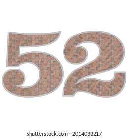 Crazy Colorful Number 52 Vector Illustration. Number Fifty Two With Colorful Pattern Isolated On A White Background
